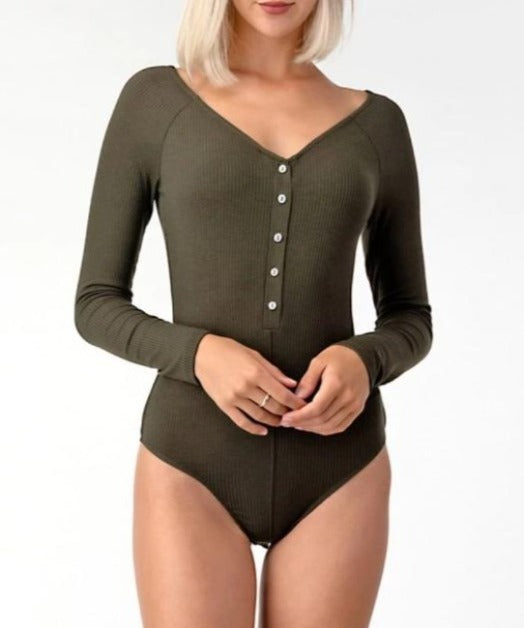Angie Long Sleeve Bodysuit (Olive)