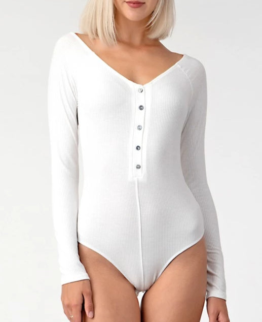 Angie Long Sleeve Bodysuit (White)