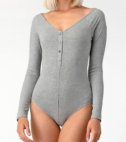 Angie Long Sleeve Bodysuit (Grey)