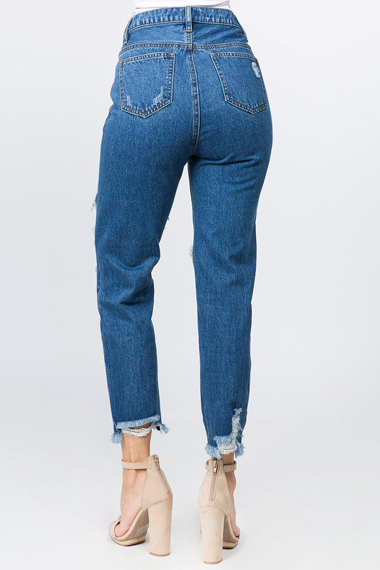 Louie Distressed Mom Jeans (Blue)