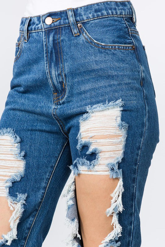 Louie Distressed Mom Jeans (Blue)
