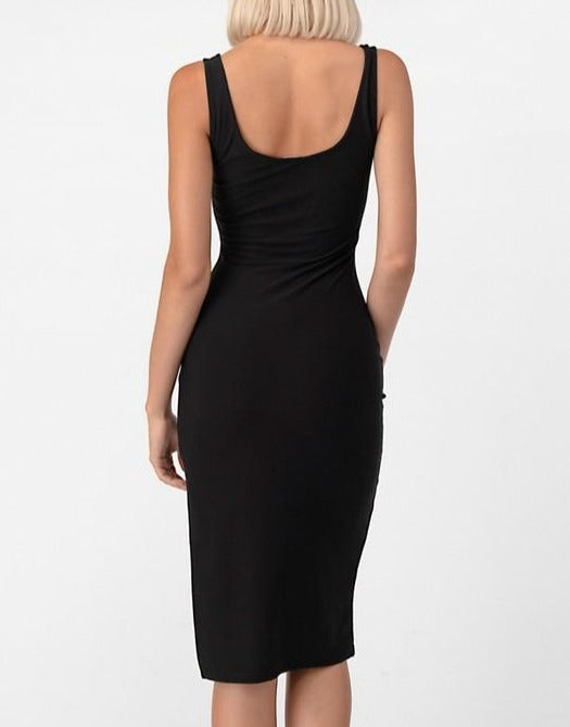 Melannie Side Slit Midi Dress (Black)