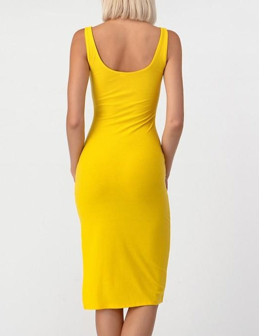 Melannie Side Slit Midi Dress (Yellow)